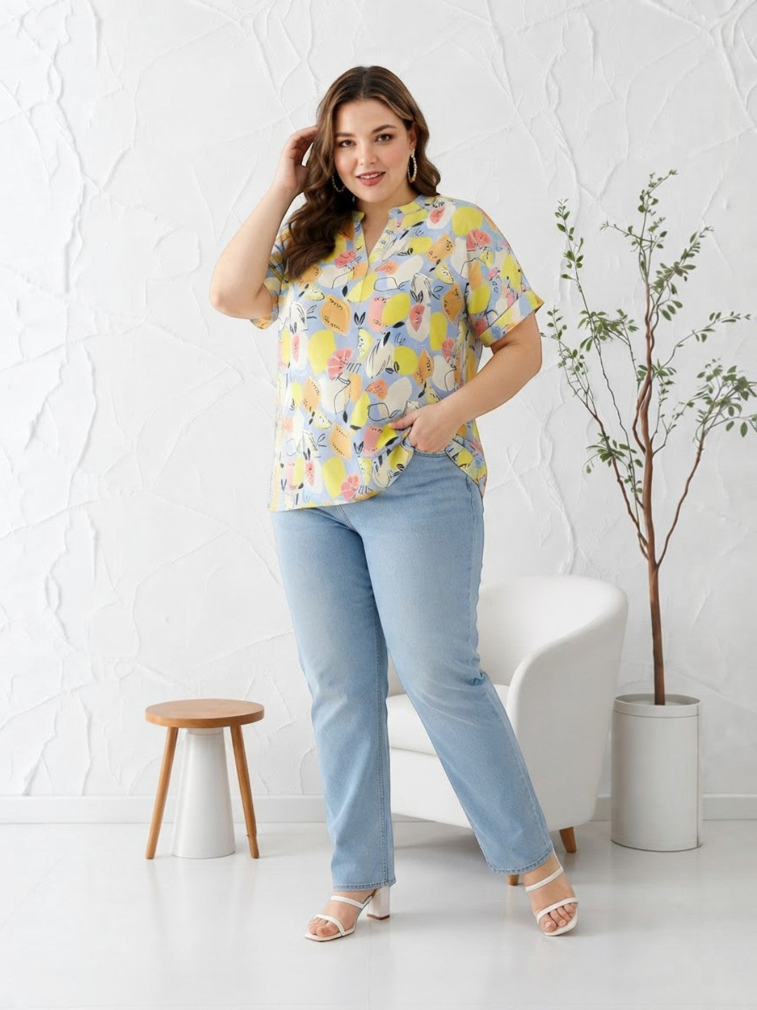 Plus Size Multicolor Floral Print Top