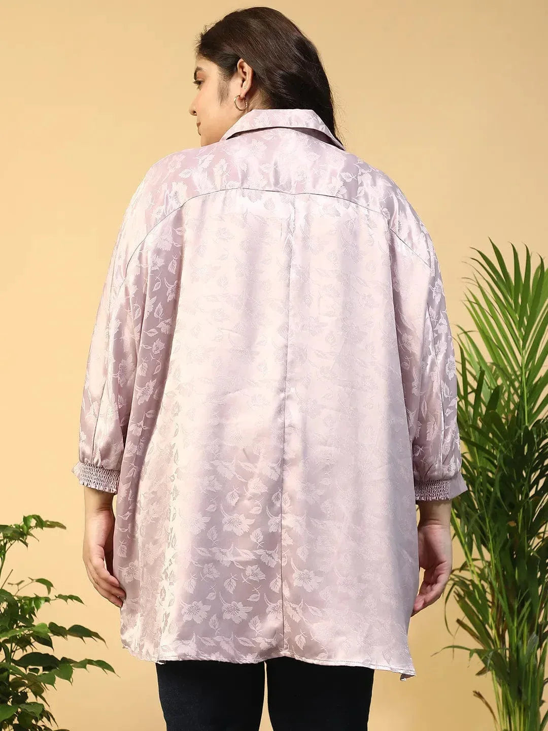 Lilac Floral Print Short Sleeve Collared Button Down Plus Size Oversized Shirt - oxolloxo