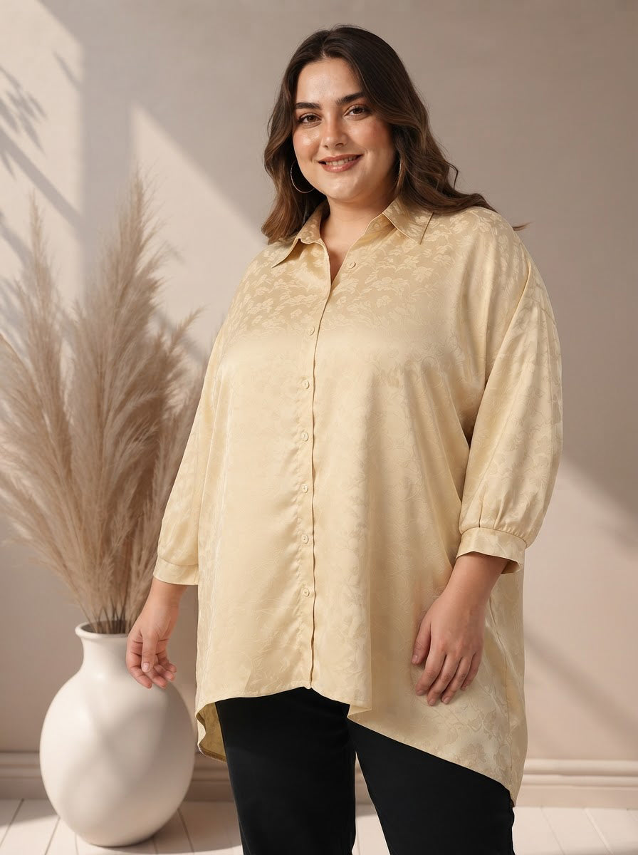Plus Size Beige Floral Print Shirt