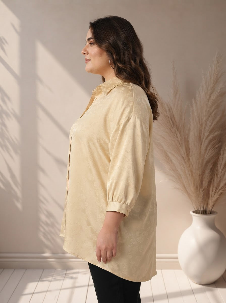 Plus Size Beige Floral Print Shirt