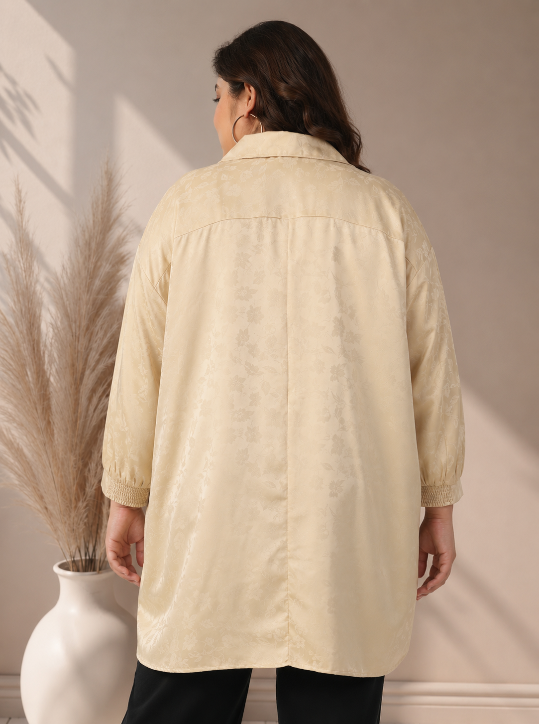Plus Size Beige Floral Print Shirt