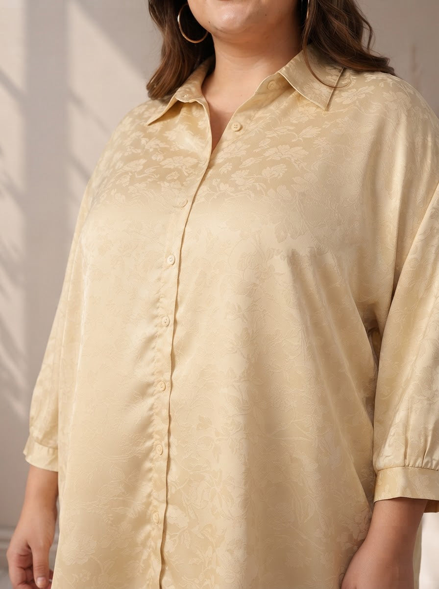 Plus Size Beige Floral Print Shirt