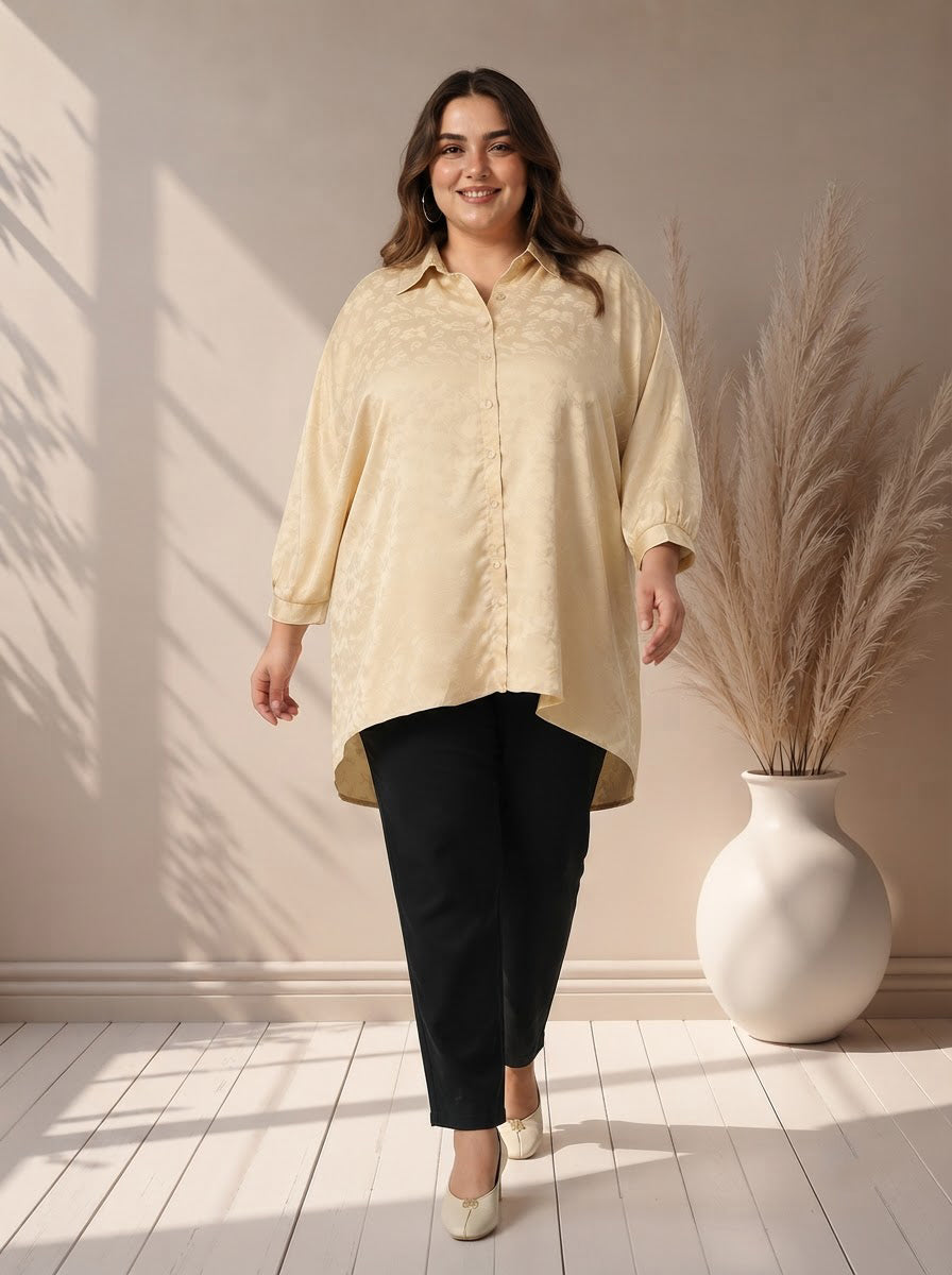 Plus Size Beige Floral Print Shirt