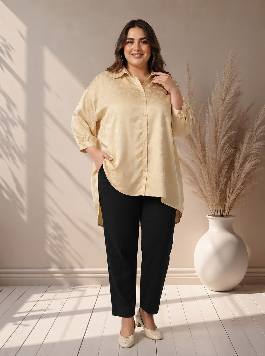 Plus Size Beige Floral Print Shirt