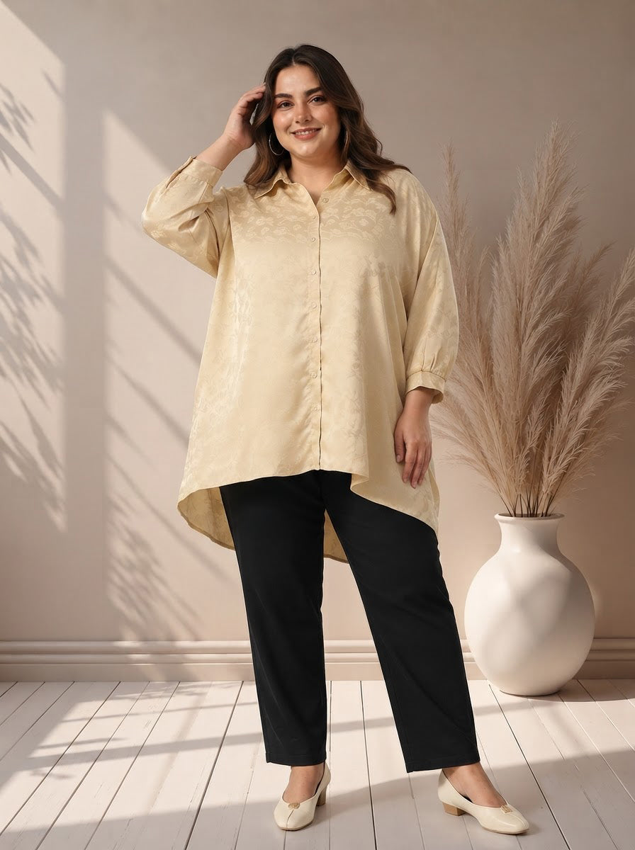 Plus Size Beige Floral Print Shirt