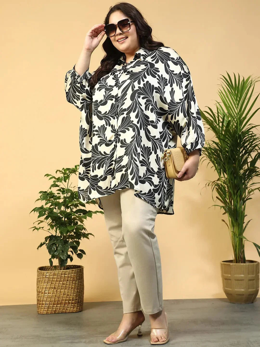 Sizzle Black Floral Print Short Sleeve Collared Button Down Plus Size Oversized Shirt - oxolloxo