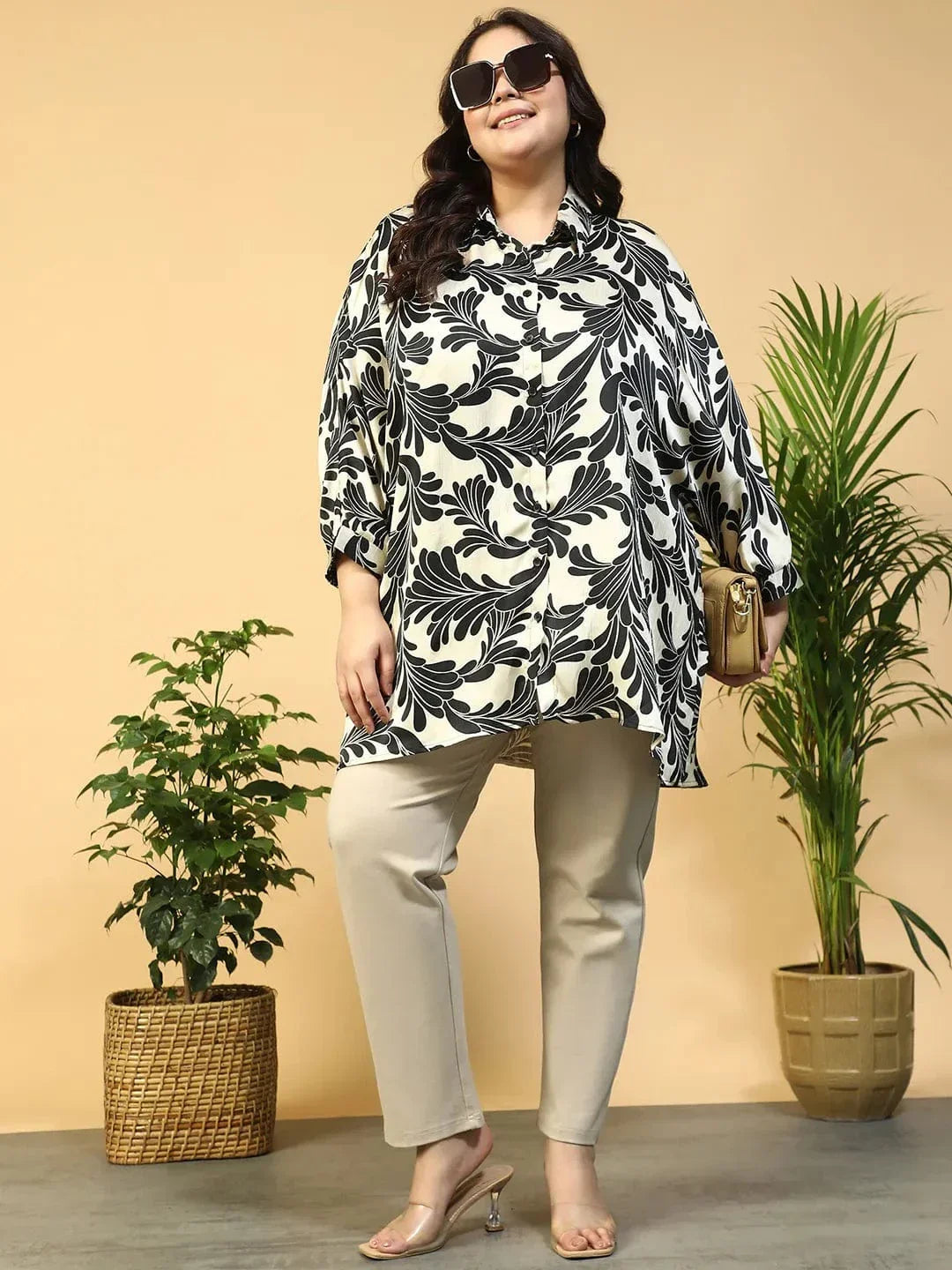 Sizzle Black Floral Print Short Sleeve Collared Button Down Plus Size Oversized Shirt - oxolloxo
