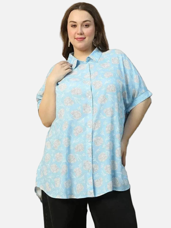 Plus Size Blue Floral Print Shirt