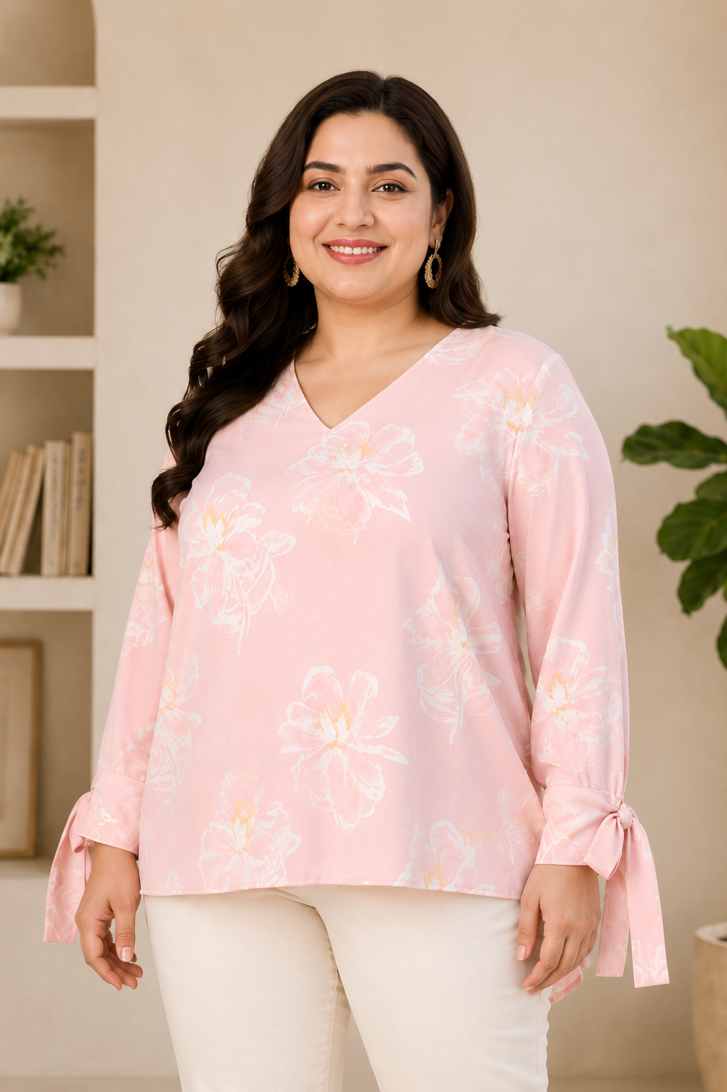 Plus Size Light Pink Floral Print Top