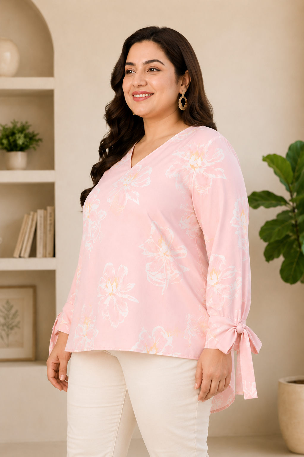 Plus Size Light Pink Floral Print Top