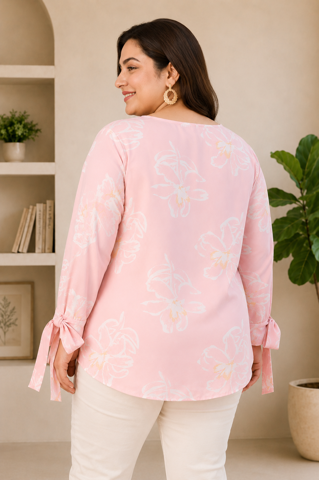 Plus Size Light Pink Floral Print Top