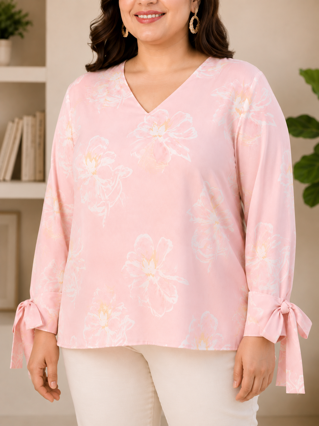 Plus Size Light Pink Floral Print Top