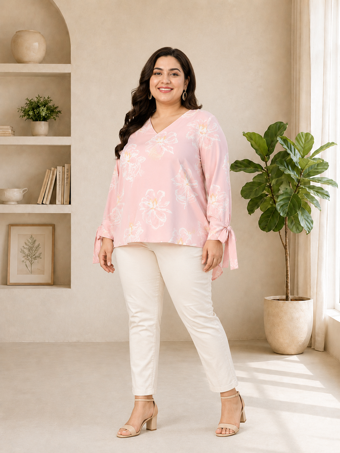 Plus Size Light Pink Floral Print Top