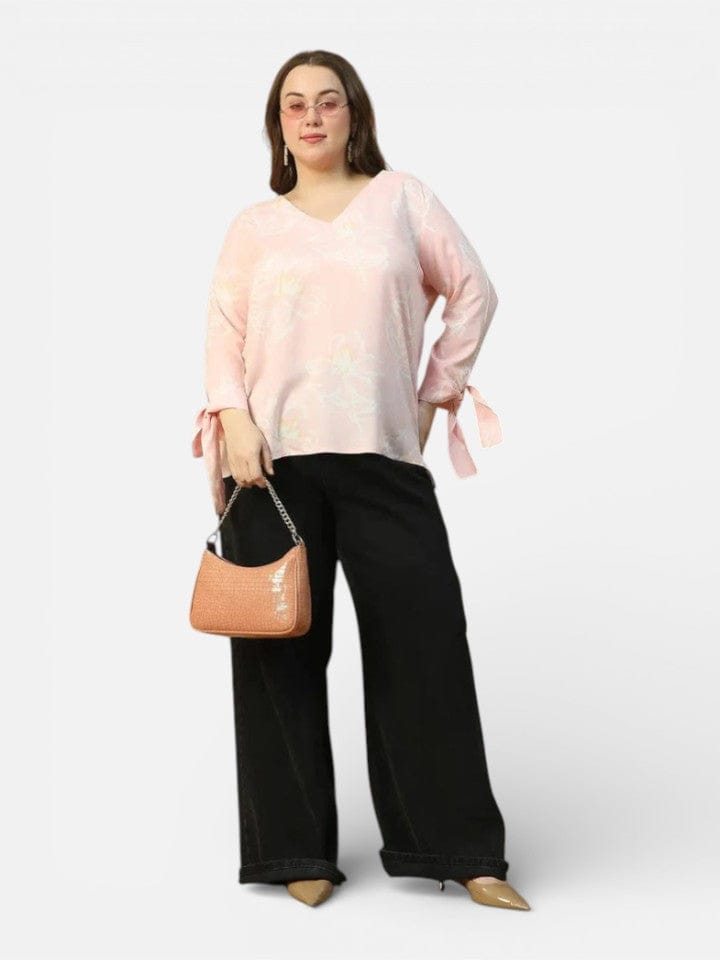 Plus Size Light Pink Floral Print Top