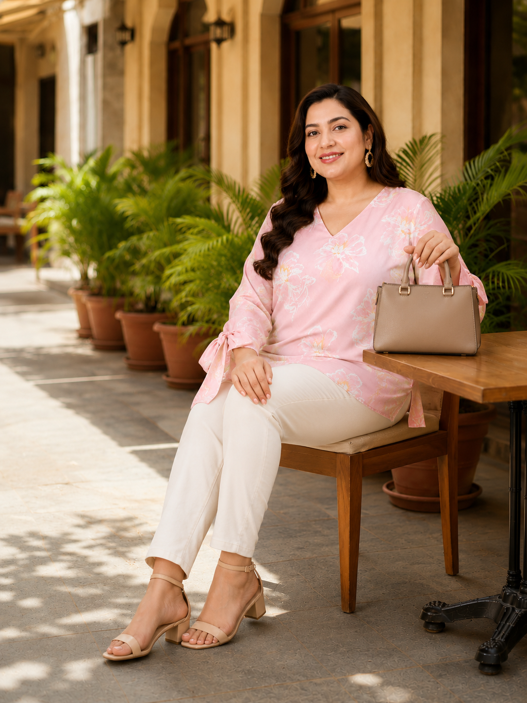 Plus Size Light Pink Floral Print Top