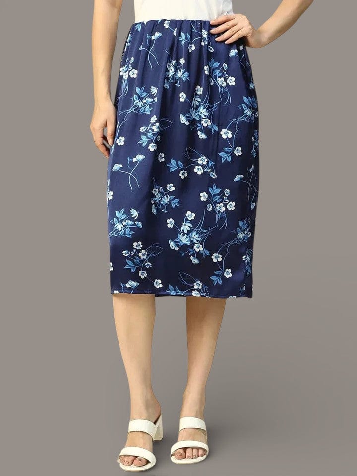 Navy Blue Floral Print Skirt