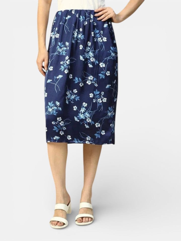Navy Blue Floral Print Skirt