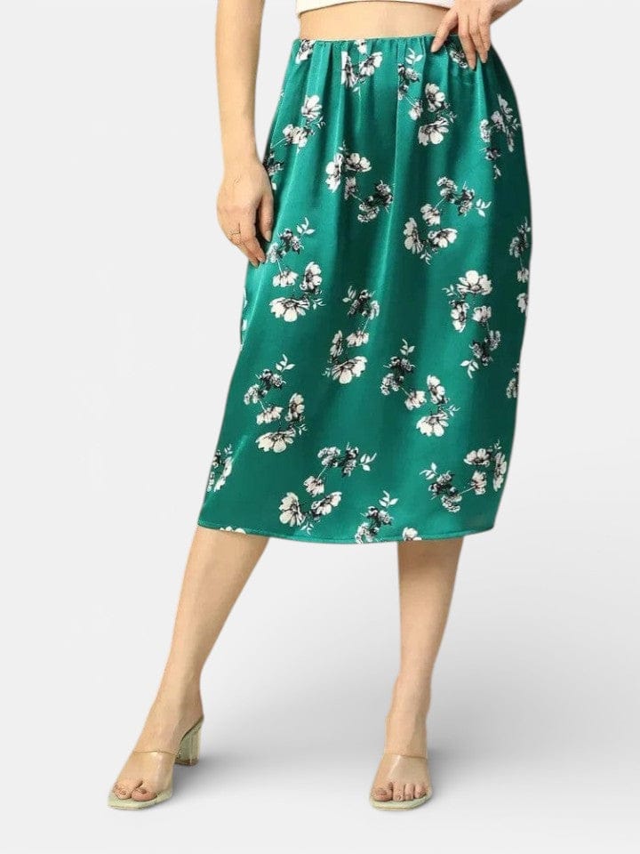 Green Floral Print Skirt