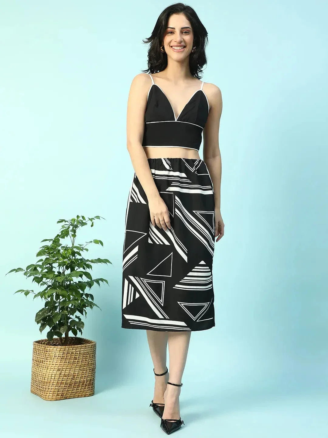 Black Geometrical Print Skirt