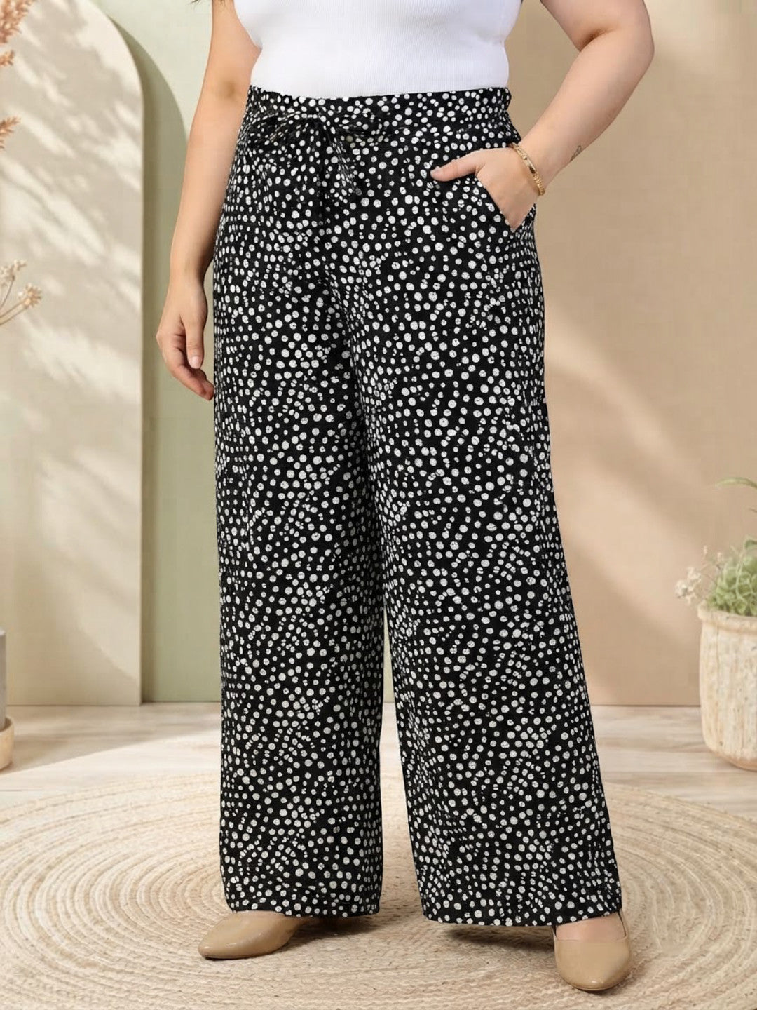 Plus Size Black Polka Dot Cotton Pant
