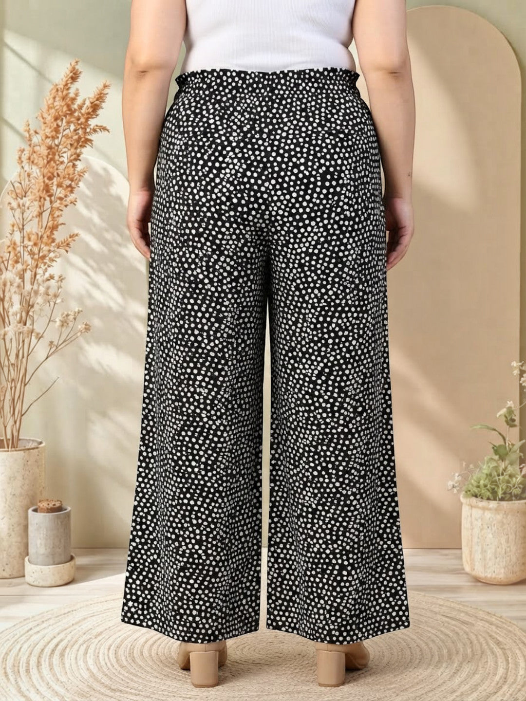 Plus Size Black Polka Dot Cotton Pant
