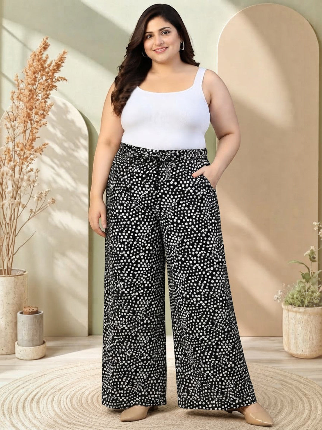 Plus Size Black Polka Dot Cotton Pant