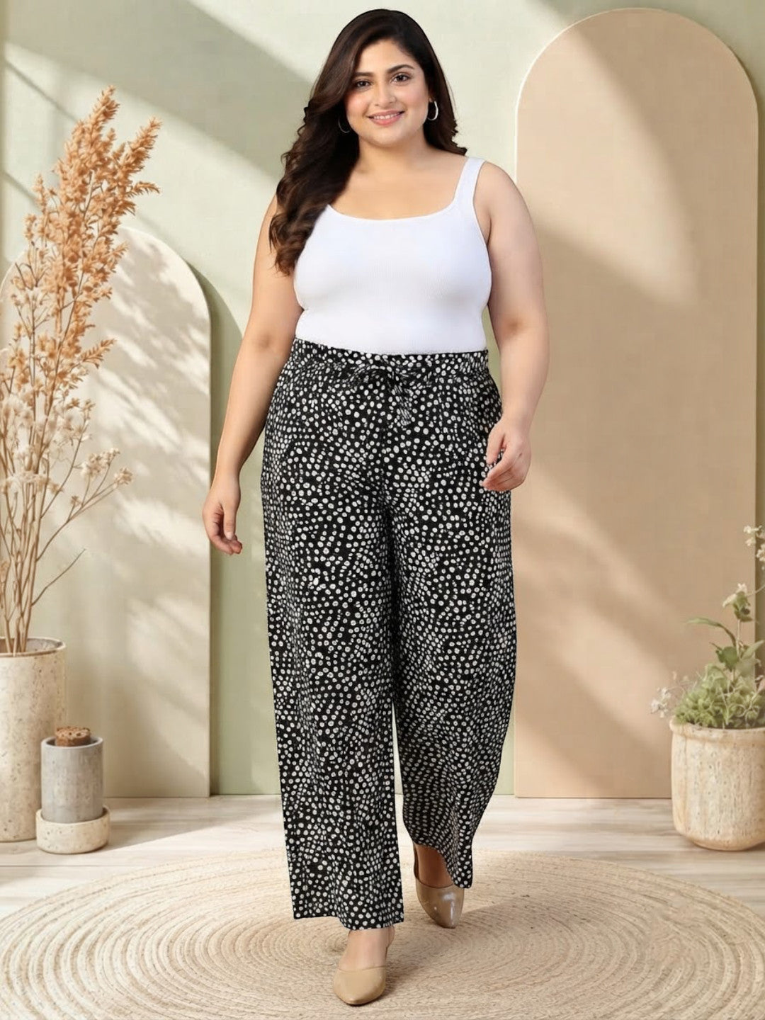 Plus Size Black Polka Dot Cotton Pant