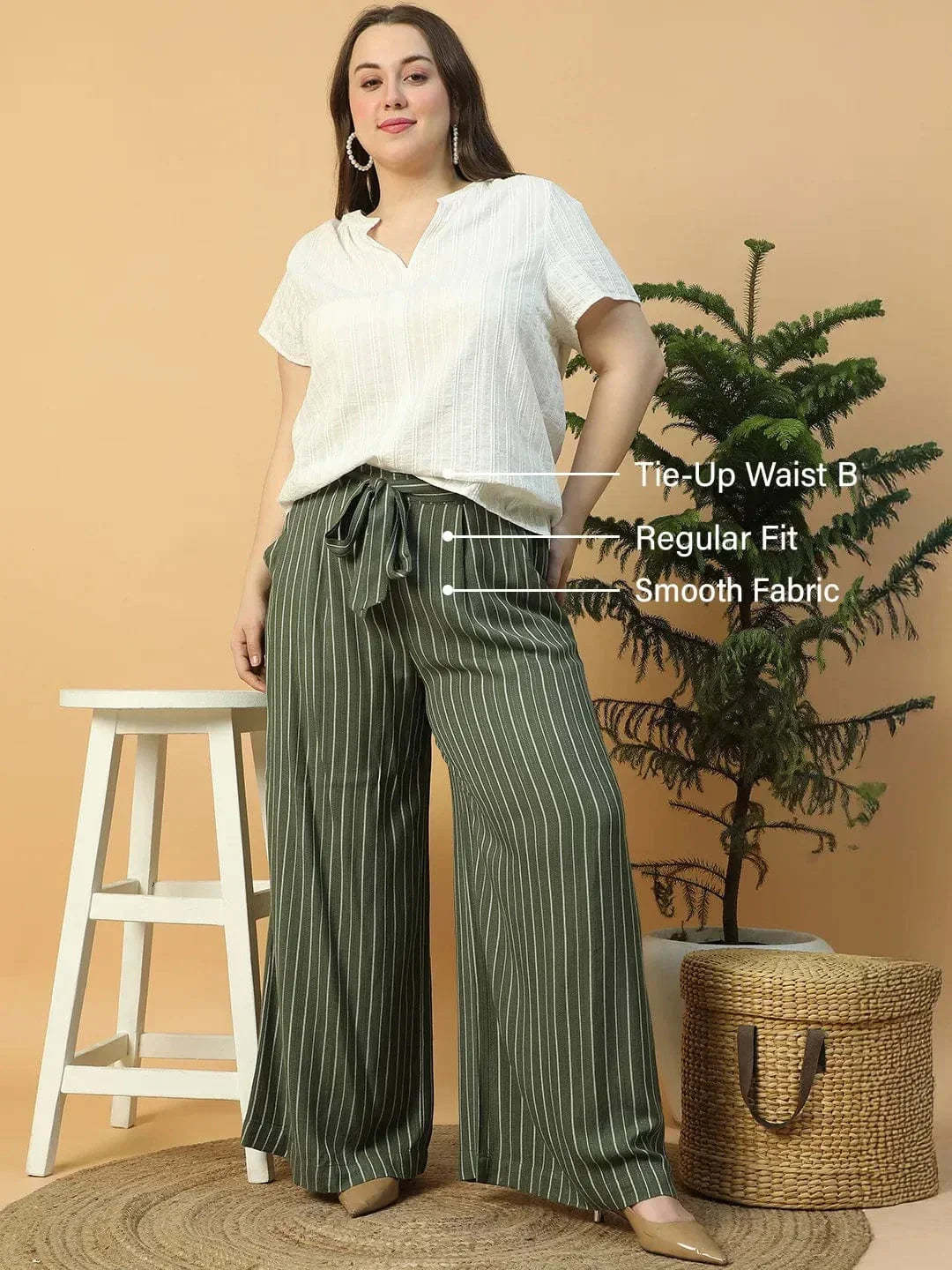 green-elasticated-with-tie-up-waist-belt-stripe-print-straight-plus-size-women-pant