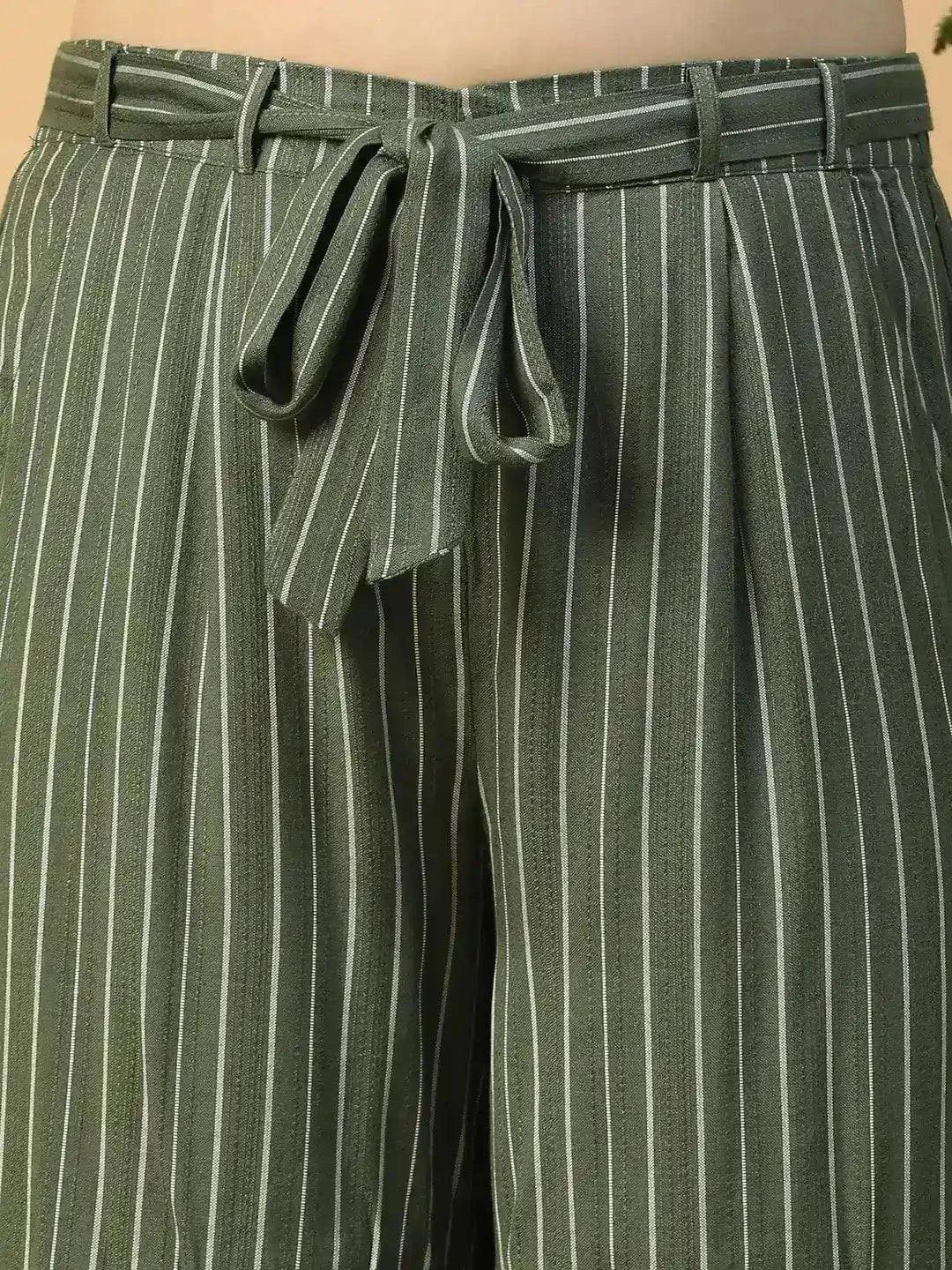 green-elasticated-with-tie-up-waist-belt-stripe-print-straight-plus-size-women-pant