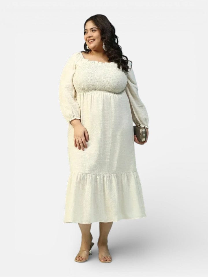 Plus Size Beige Cotton Dress