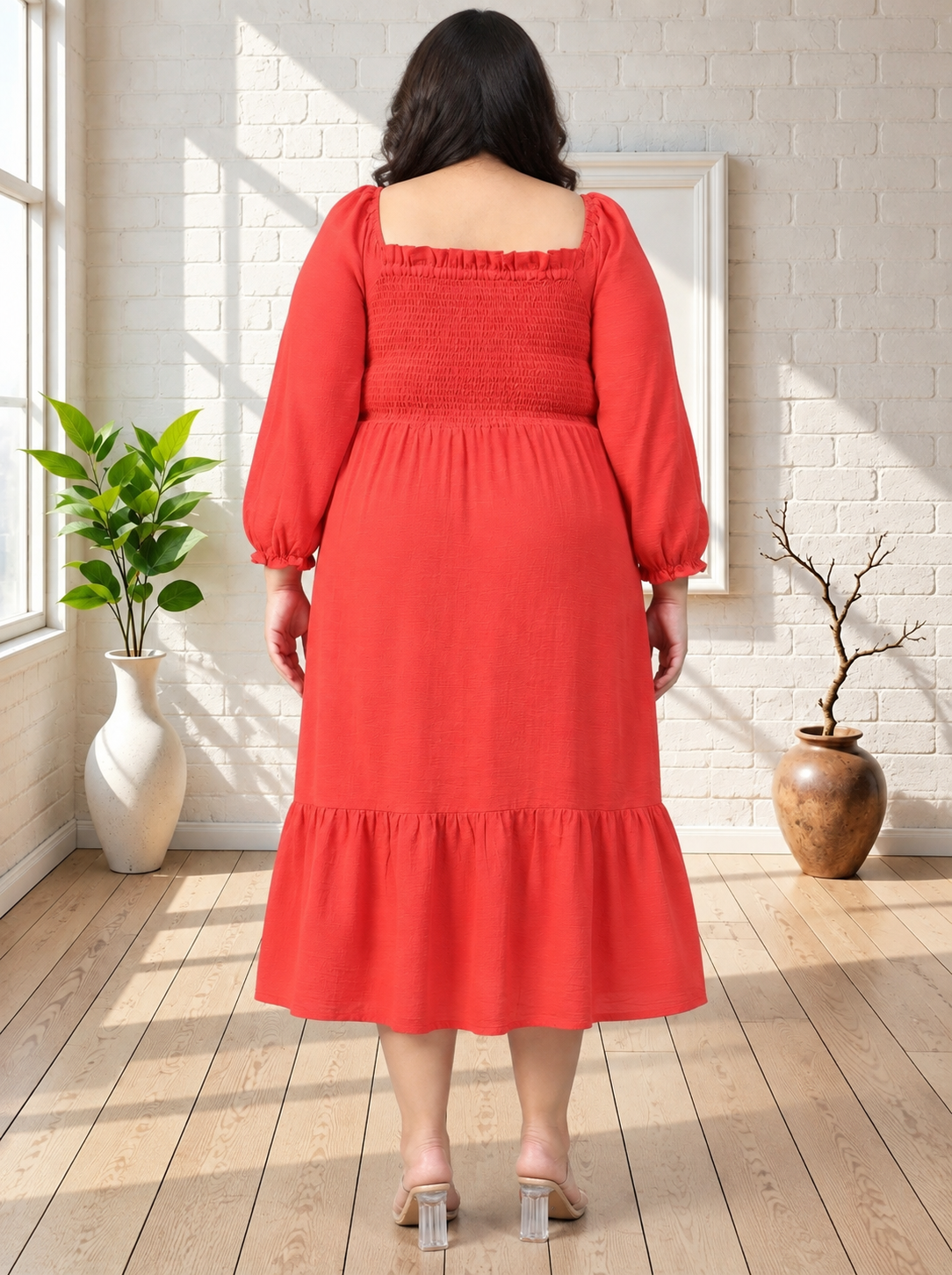 Plus Size Red Cotton Dress