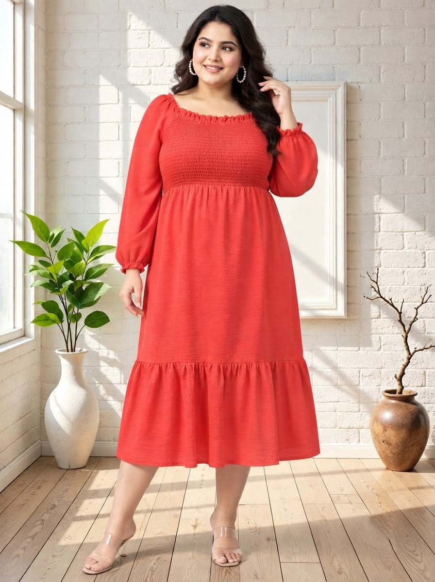 Plus Size Red Cotton Dress