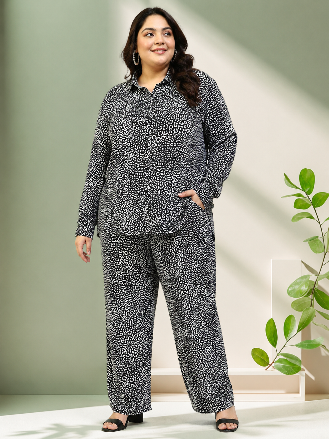 Plus Size Black Animal Print Shirt