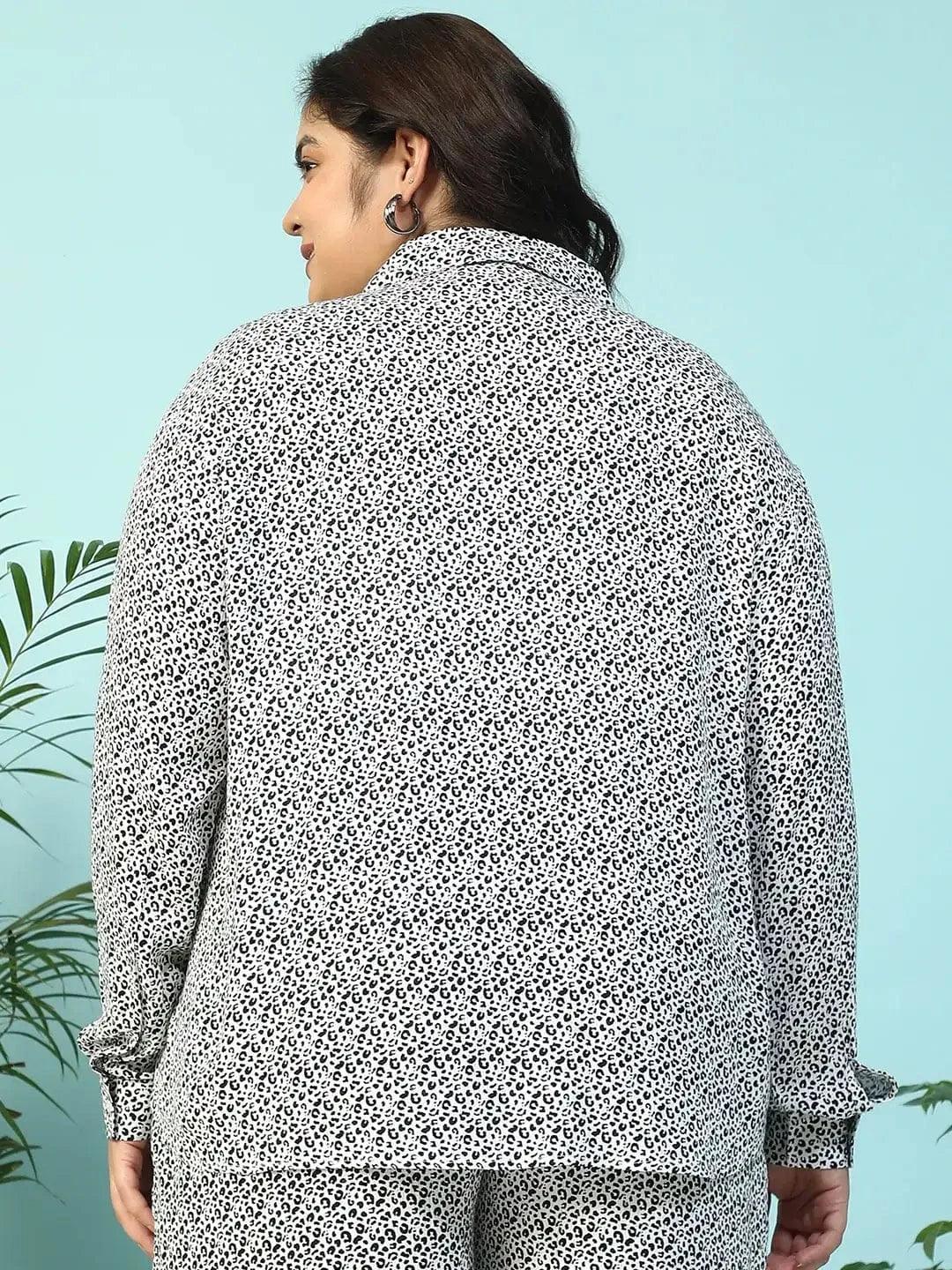 Twilight Black Animal Print Collared Long Sleeve Button Down Women Plus Size Women Shirt - oxolloxo