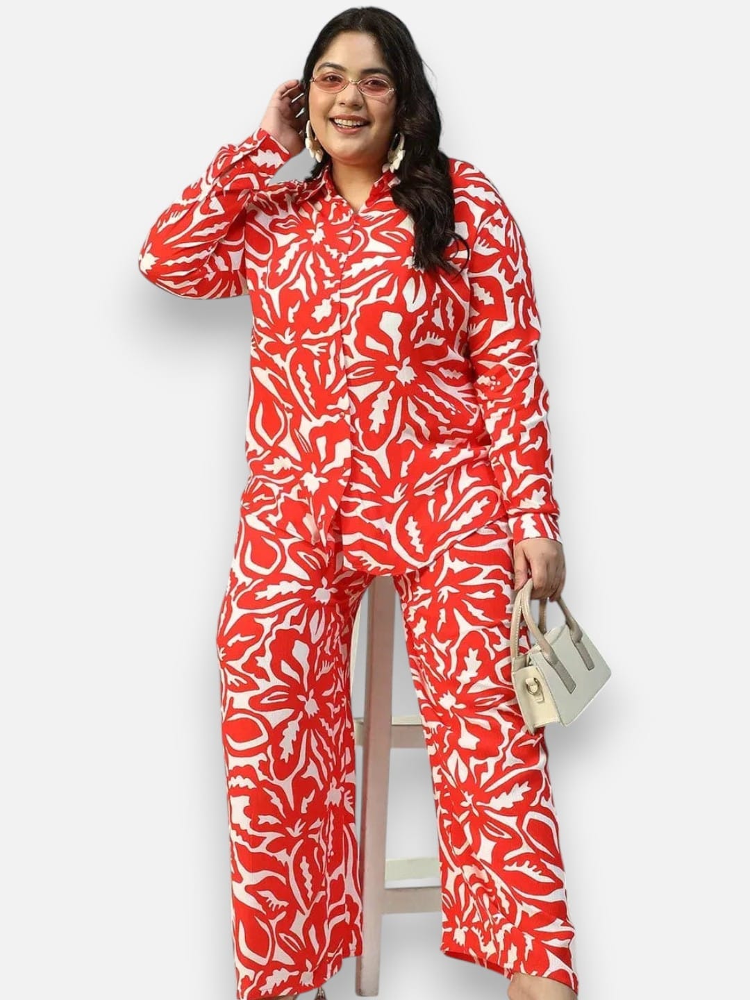 Plus Size Red Floral Print Shirt