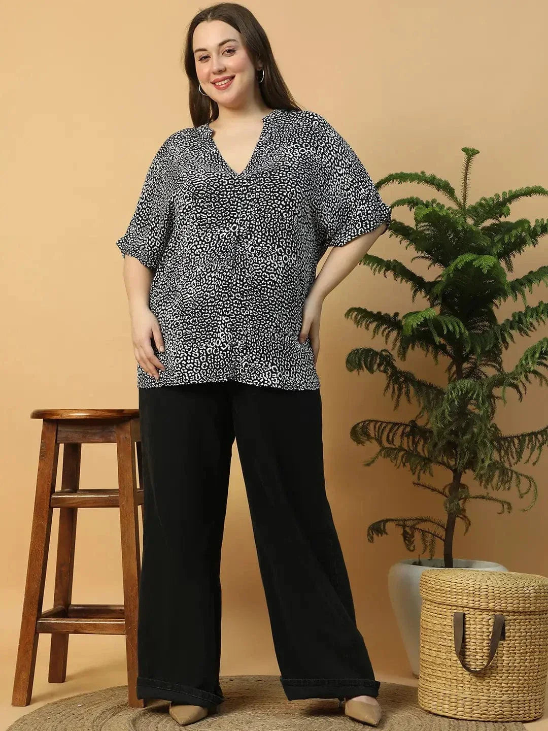 Plus Size Black Animal Print Top