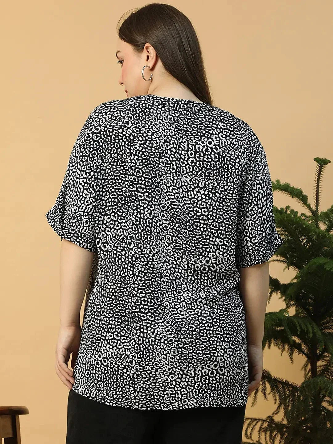 Plus Size Black Animal Print Top
