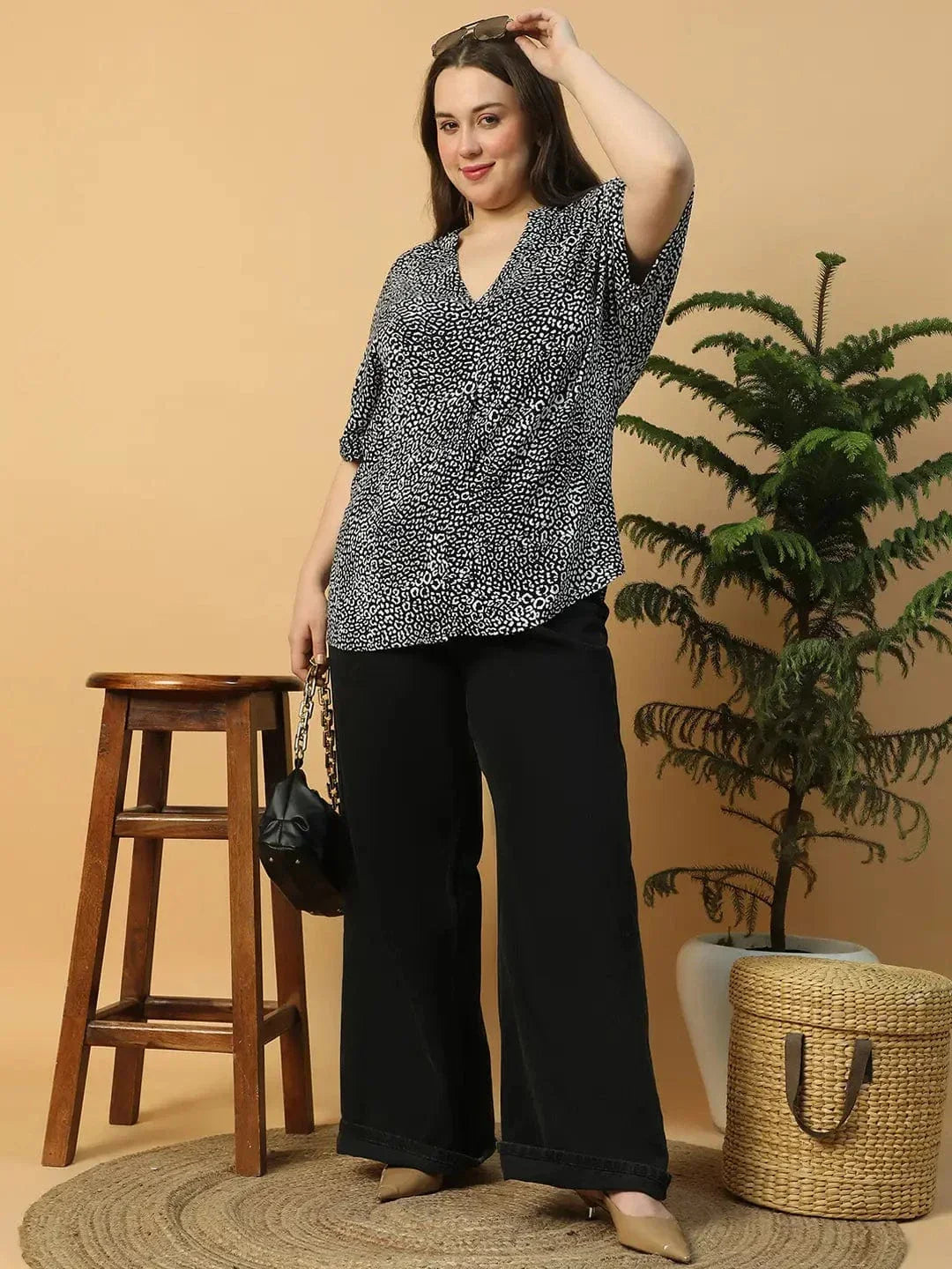 Plus Size Black Animal Print Top