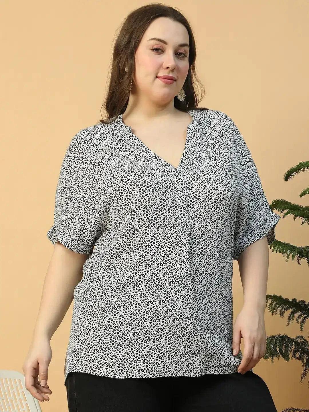 Real White Floral Print Short Sleeve Plus Size Women Top - oxolloxo