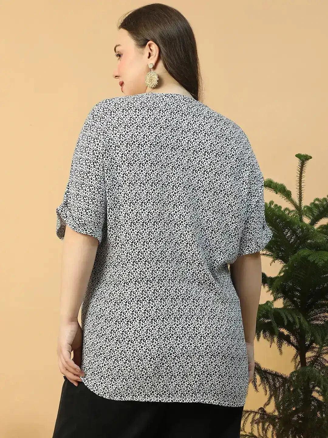 Real White Floral Print Short Sleeve Plus Size Women Top - oxolloxo