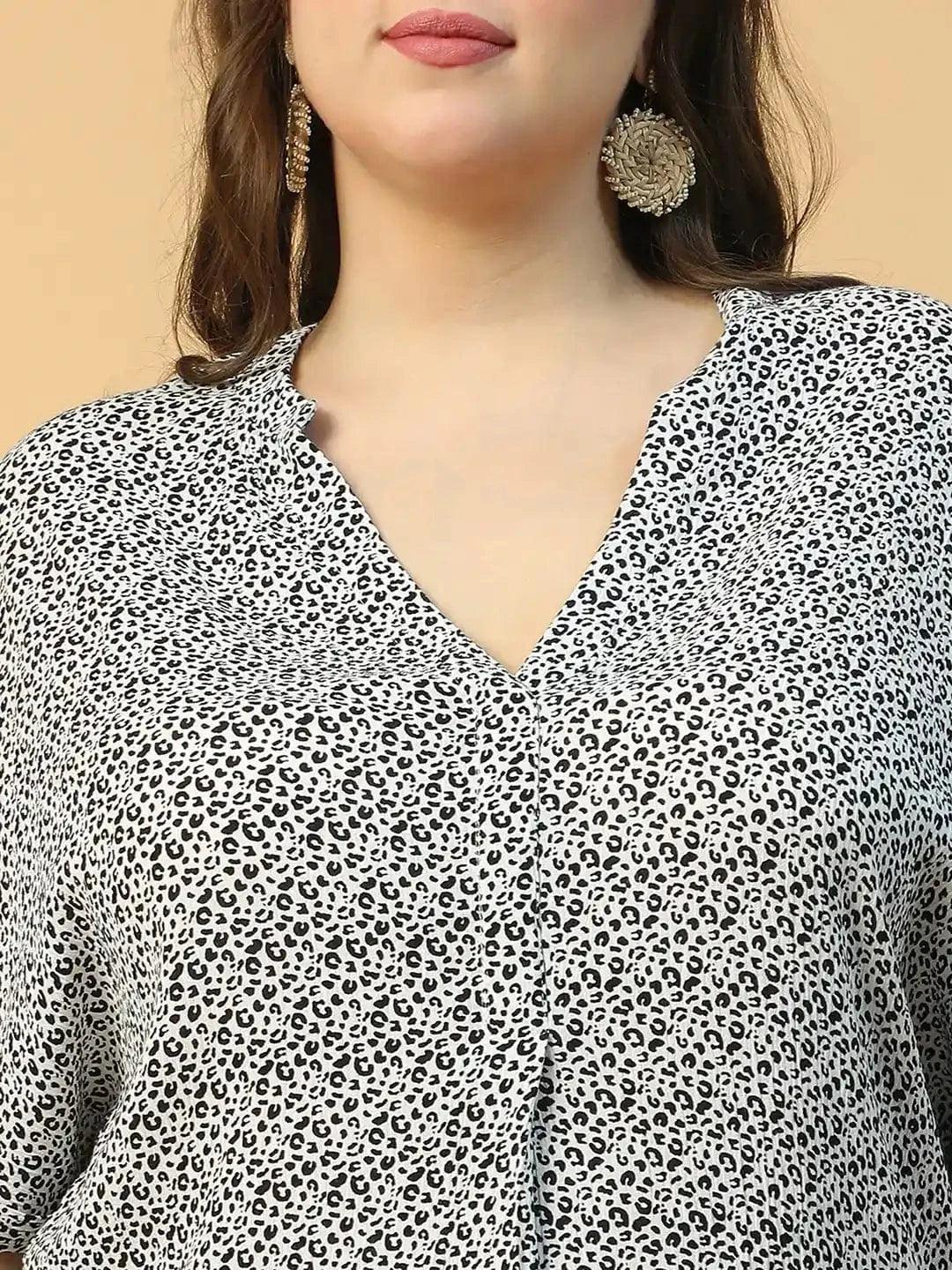 Real White Floral Print Short Sleeve Plus Size Women Top - oxolloxo