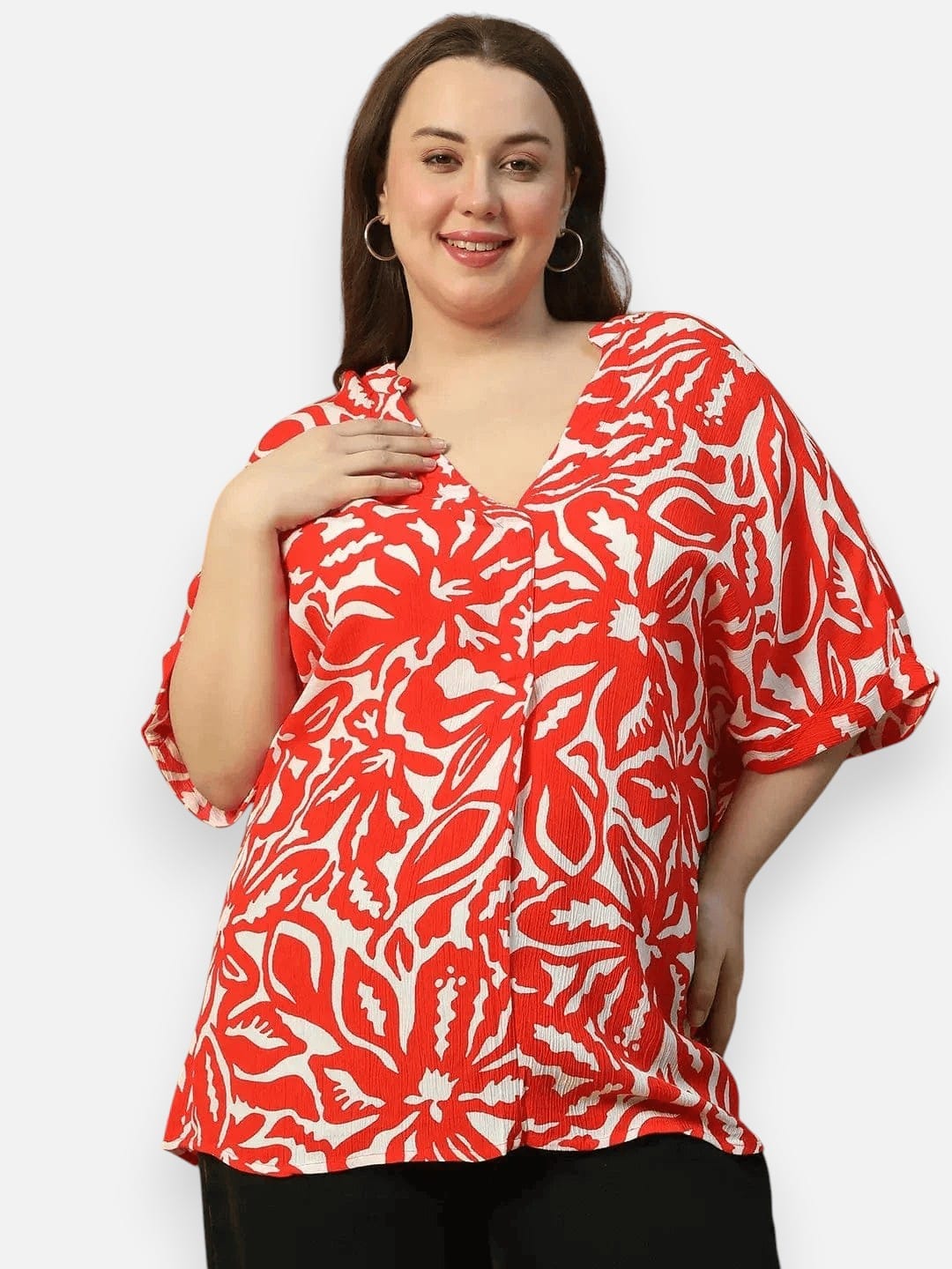 Plus Size Red Floral Women Top