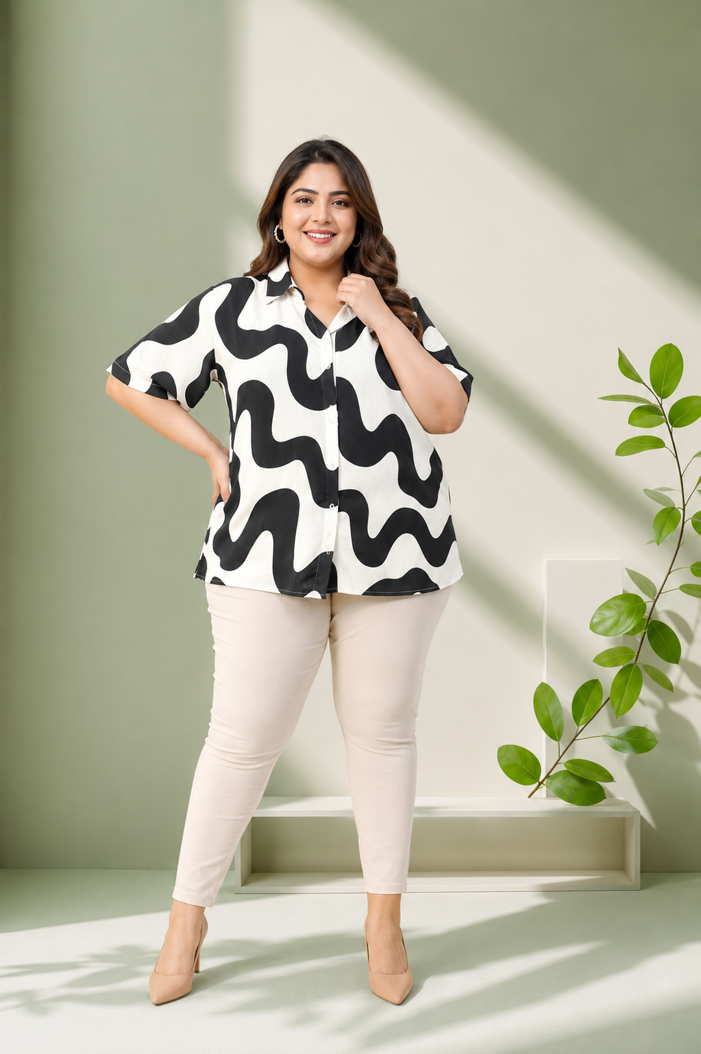 Plus Size White Printed Top