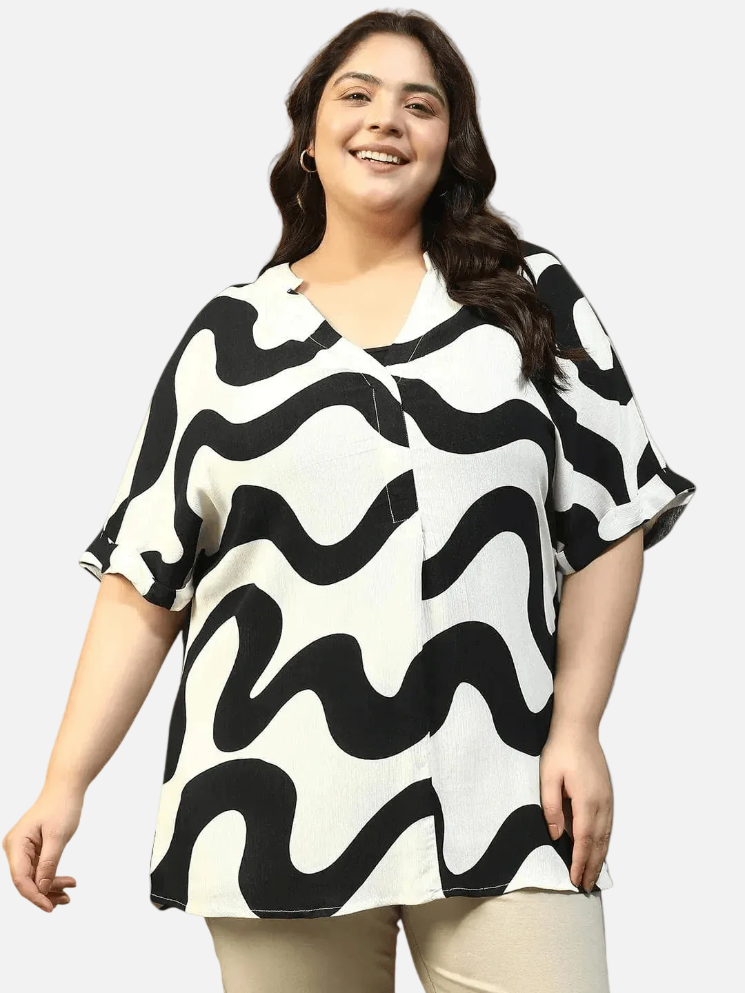 plus-size-top-v-neck-printed