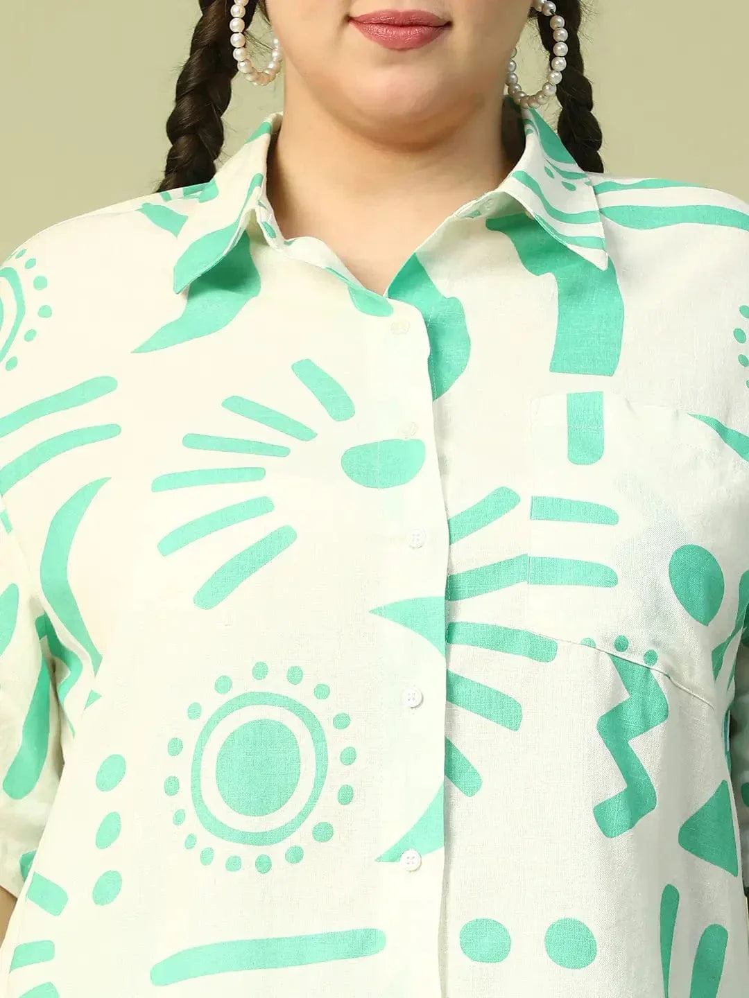 Frosted White Printed Shirt & Shorts Plus Size Cotton Co-ord Set - oxolloxo