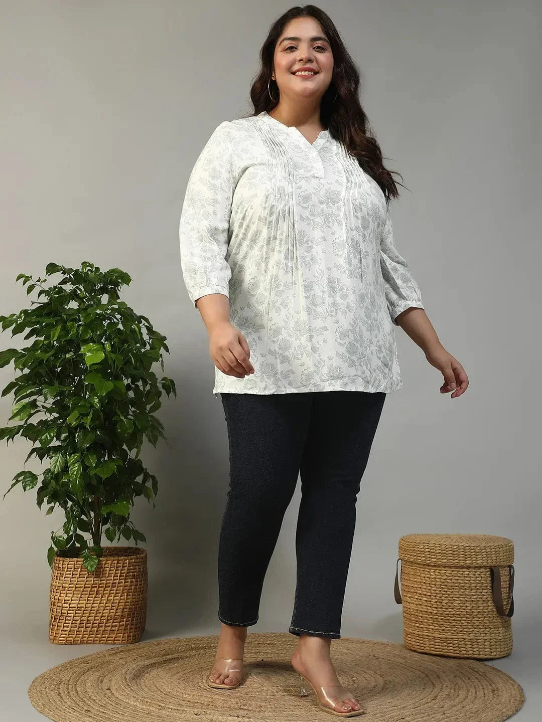 Plus Size White Floral Top