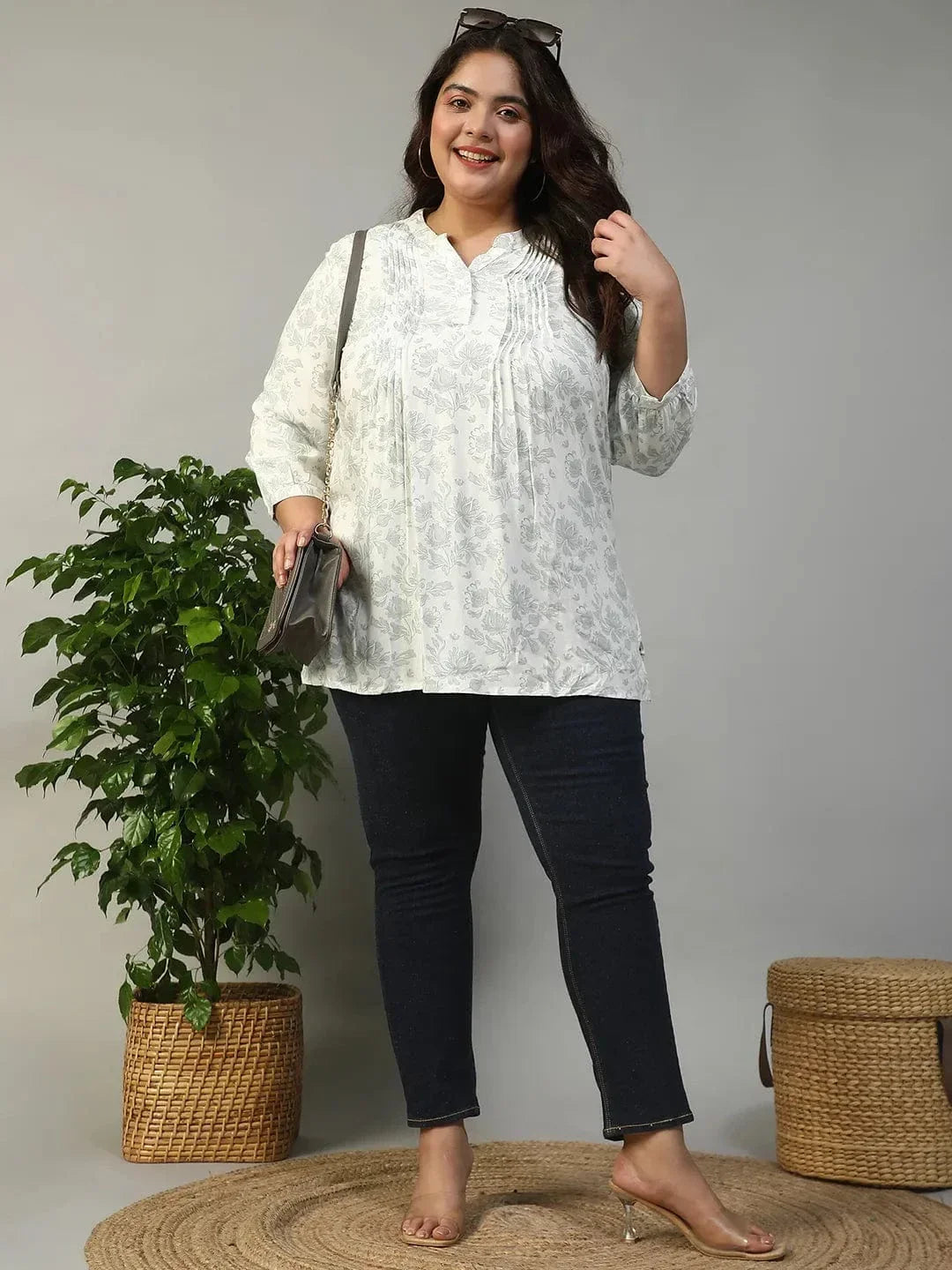 Plus Size White Floral Top