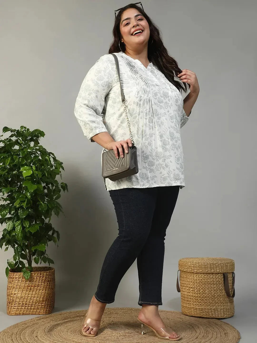 Plus Size White Floral Top
