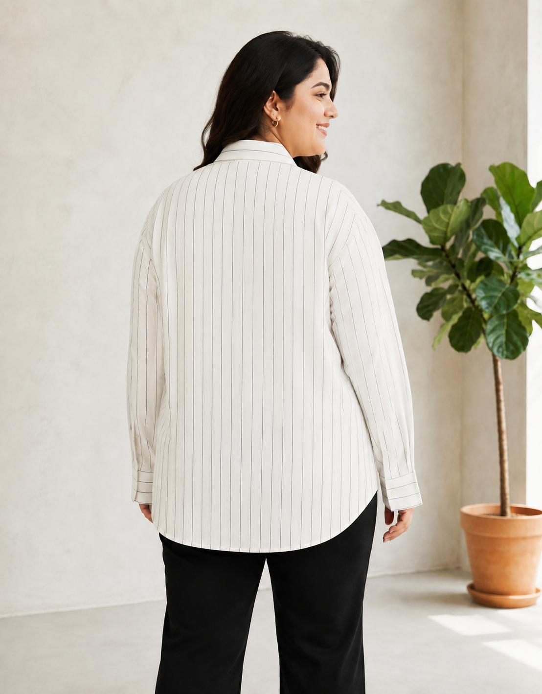 Plus Size White Stripe Linen Shirt