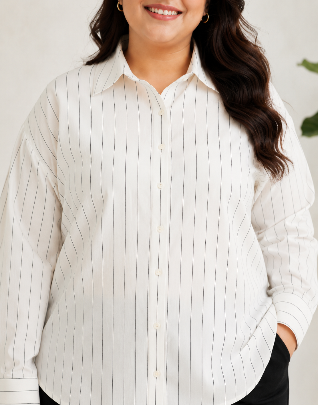 Plus Size White Stripe Linen Shirt